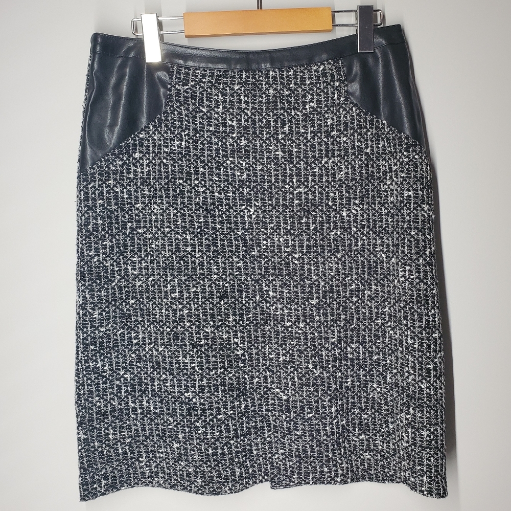STEILMANN Tweed and Faux Leather Pencil Skirt